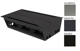 Caja Elctrica para Mesa de Reunin, Metlica, Triple, 
Doble Tapa, 6 mdulos de 3 enchufes universales, estructura metlica con tapa abatible para ocultar enchufes. Medidas 417 mm. largo, 263 mm. ancho, 106 mm. fondo. www.yolae.cl