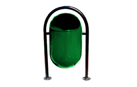 Basurero Municipal Arco de tubo de 1 1/2 color negro con plovo electroestatico termoreversible altura 90 cms. Cuerpo Ovoide 38 cms. www.yolae.cl