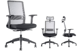 Silla Ejecutiva Rennes. Silla Ejecutiva reclinable, respaldo en malla negra, apoyo lumbar, asiento de espuma inyectada, brazo regulable en altura en PU.  www.yolae.cl